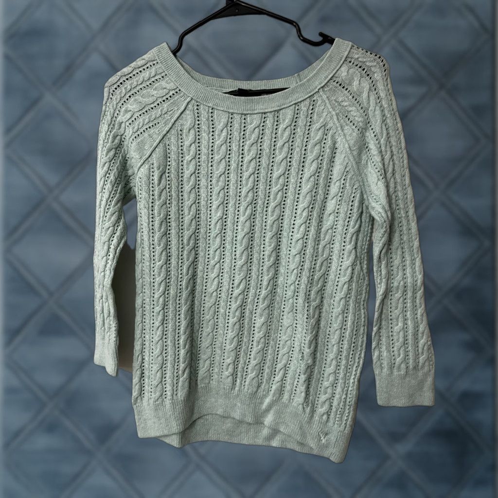 American Eagle Outfitters American Eagle Outfitters Sweater Shirt Women Small Aqua Blue Knit Pullover Long Sleeve Cable-Knit 90s Classic Casual Size S / US 4 / IT 40 - 1 Thumbnail