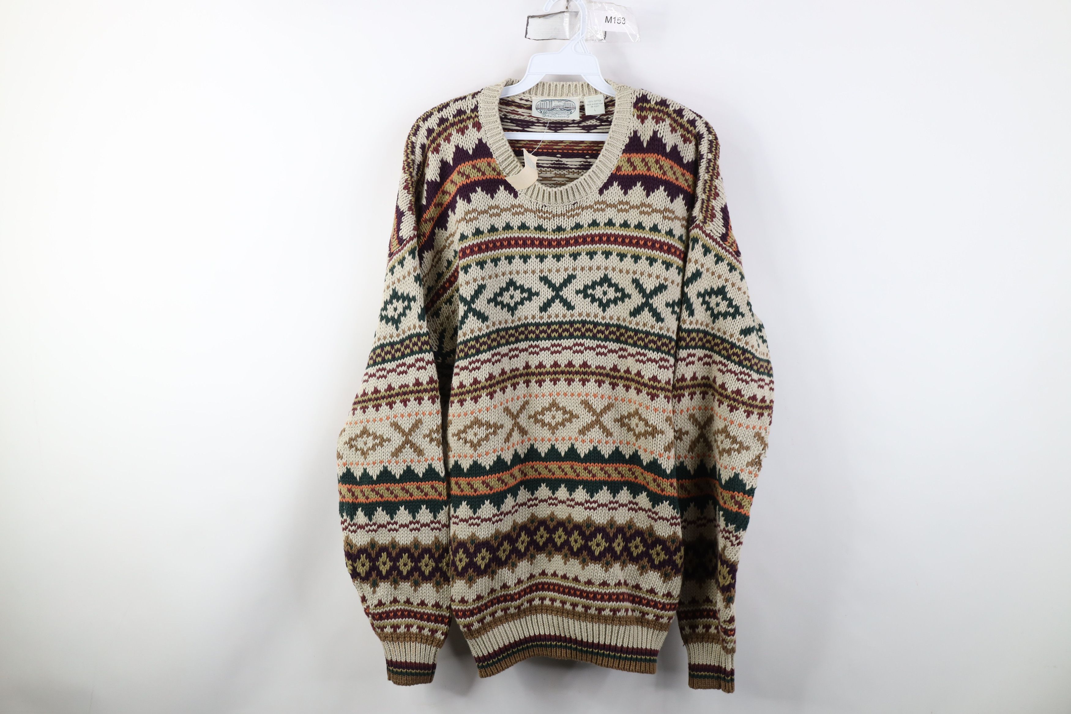 Vintage Deadstock Vintage 90s Streetwear Fair Isle Sweater Cotton Size US L / EU 52-54 / 3 - 1 Thumbnail