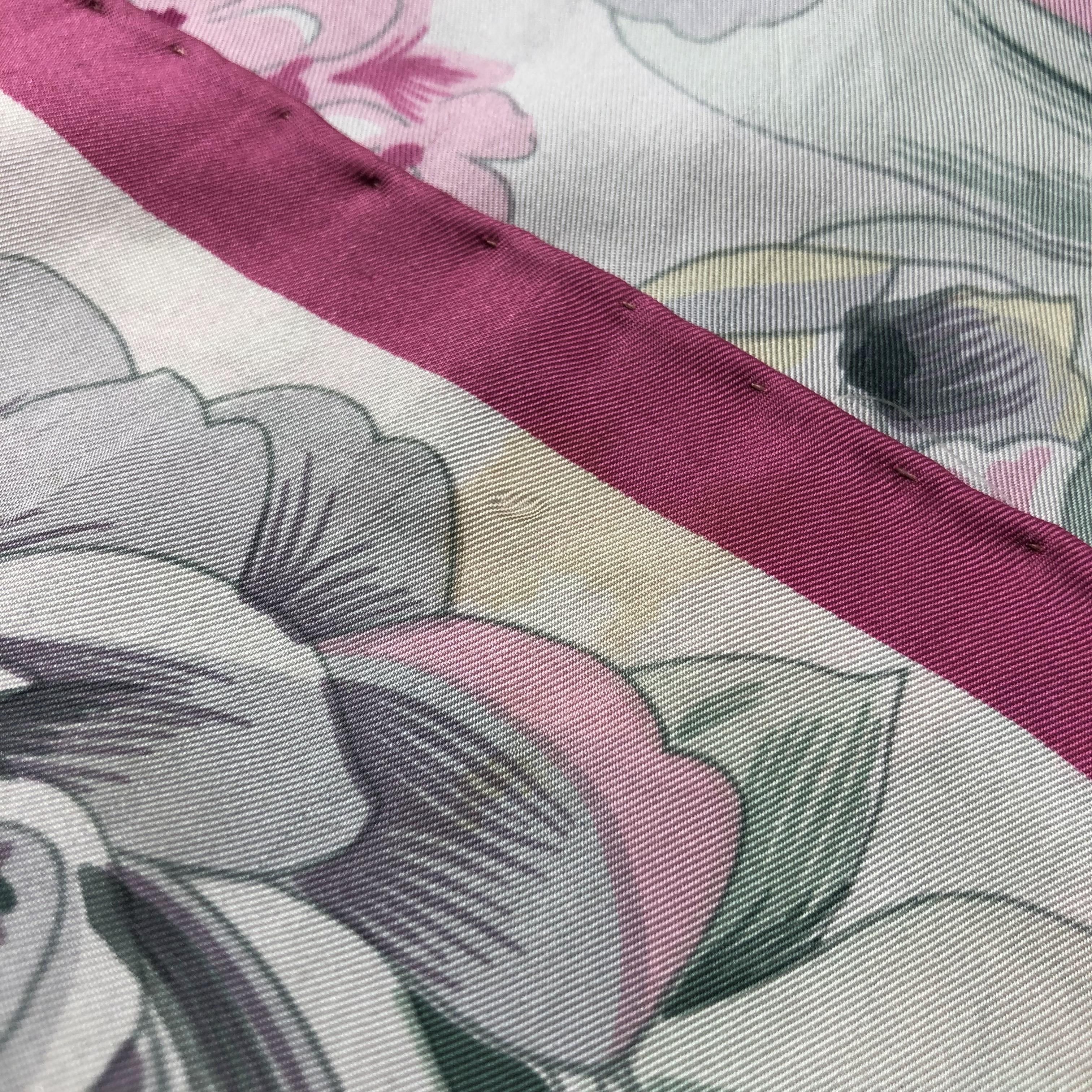 Japanese Brand Vintage Luxury Floral Pink Hand Rolled Silk Scarf M375 Size ONE SIZE - 8 Thumbnail
