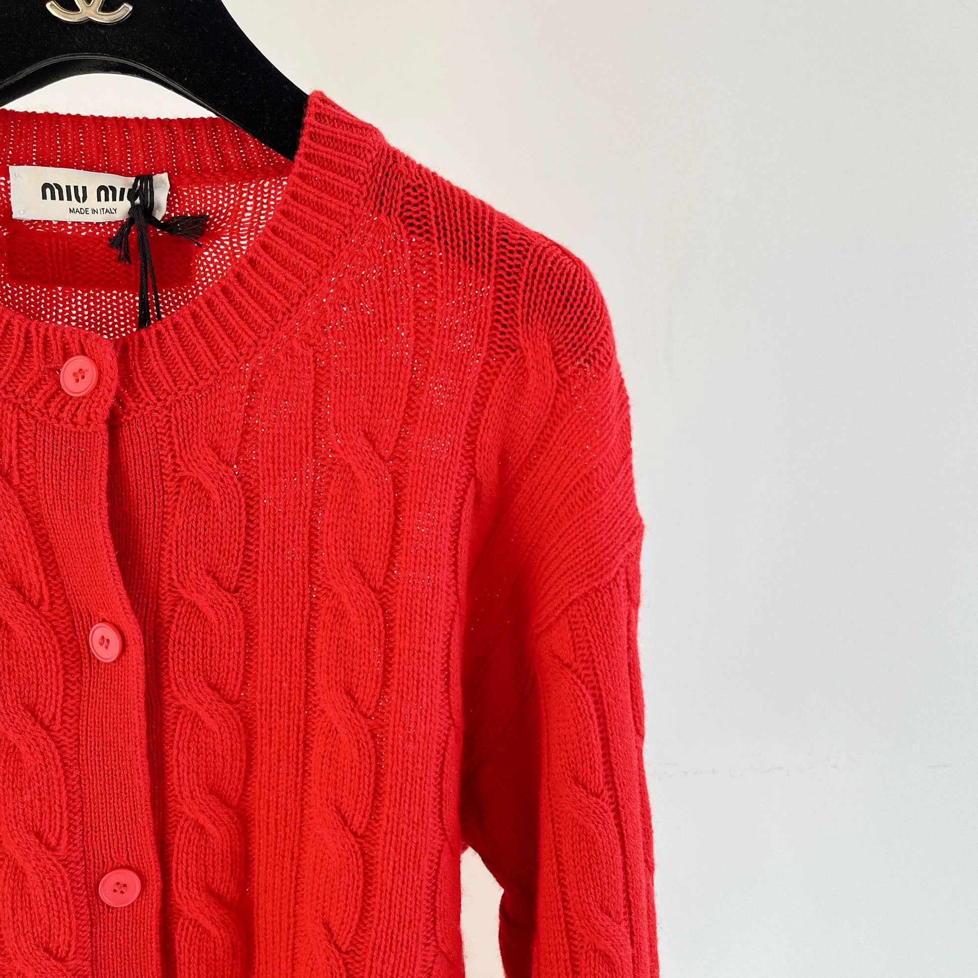 Miu Miu MIU MIU women's Red Cashmere Knit Cardigan 42 Size XS / US 0-2 / IT 36-38 - 3 Thumbnail