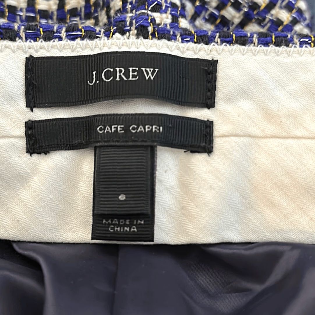 J.Crew J. Crew Cafe Capri Women’s Blue Tweed Silk Blend Black Label Pants 6 Multicolor Capri Woman Size ONE SIZE - 7 Thumbnail