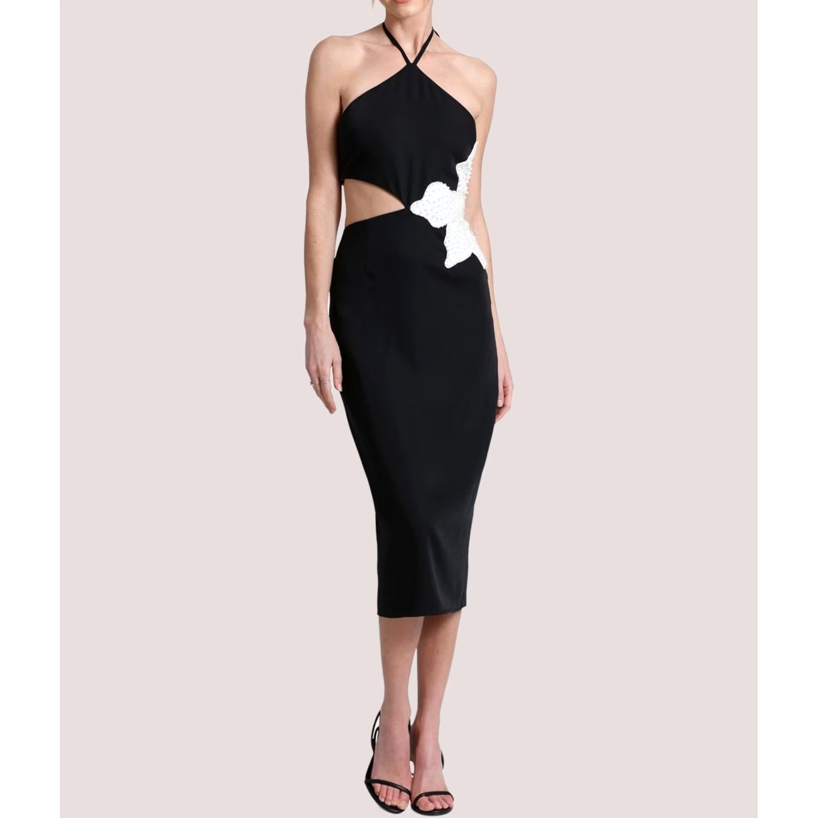 AVEC LES FILLES Avec Les Filles Womens Floral Applique Slit Midi Dress Black Size 12 Size XL / US 12-14 / IT 48-50 - 1 Thumbnail