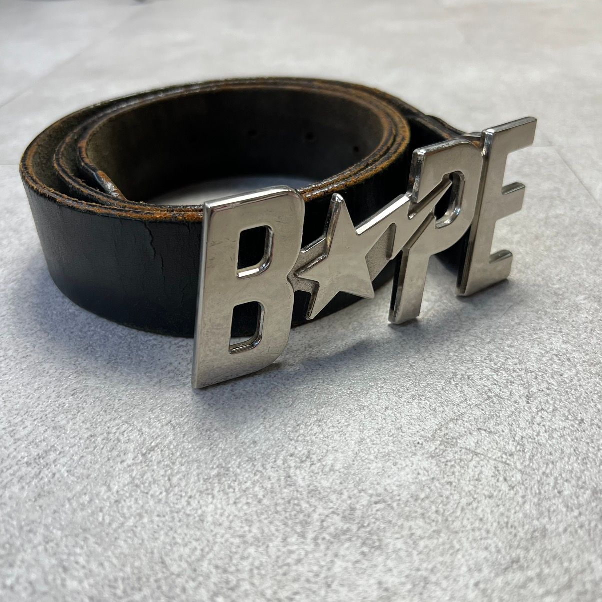 Pre-owned Bape Sta Camo Logo Buckle Belt In Black