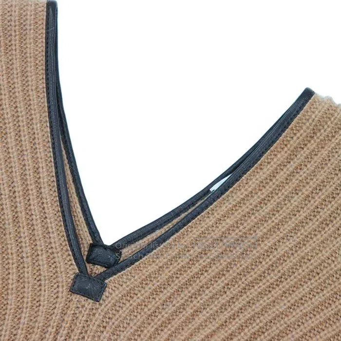 Hermes Hermes Deer Leather Trimmed V-Neck Long Sleeve Knit Top Size M / US 6-8 / IT 42-44 - 4 Thumbnail
