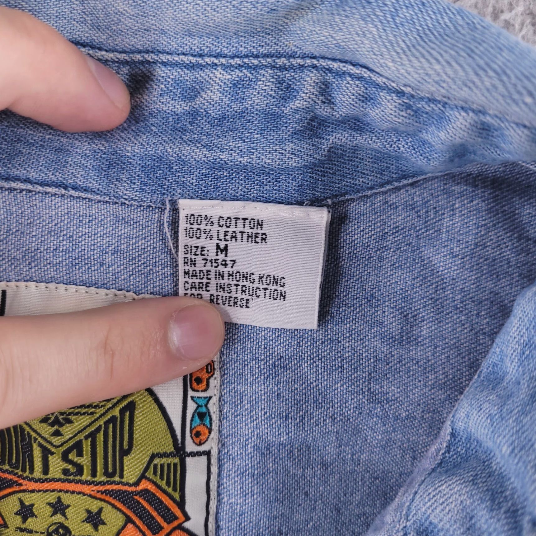 Denime VINTAGE Dont Stop Shirt Mens Medium Blue Denim Jean Long Sleeve Button Leather Patch Geo 70s Cowboy Hippie Hipster Motorcycle Outdoor Tribal Western"} Size US M / EU 48-50 / 2 - 4 Thumbnail