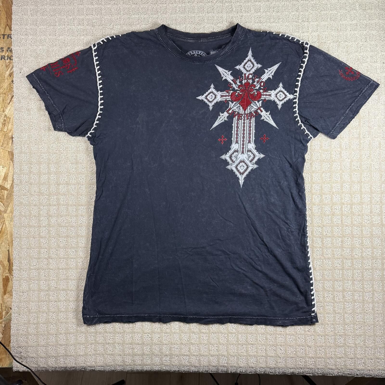 Affliction Y2K Affliction Fleur De Lis Skull T Shirt XXL Size US XXL / EU 58 / 5 - 1 Thumbnail