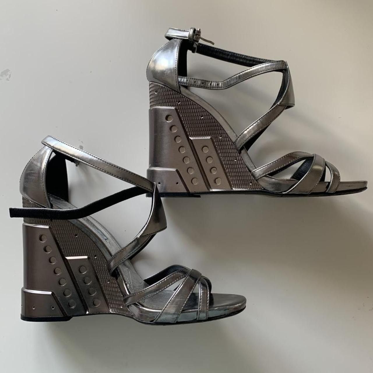 Prada Prada Metallic Silver Platform Wedges Size US 8 / IT 38 - 2 Thumbnail