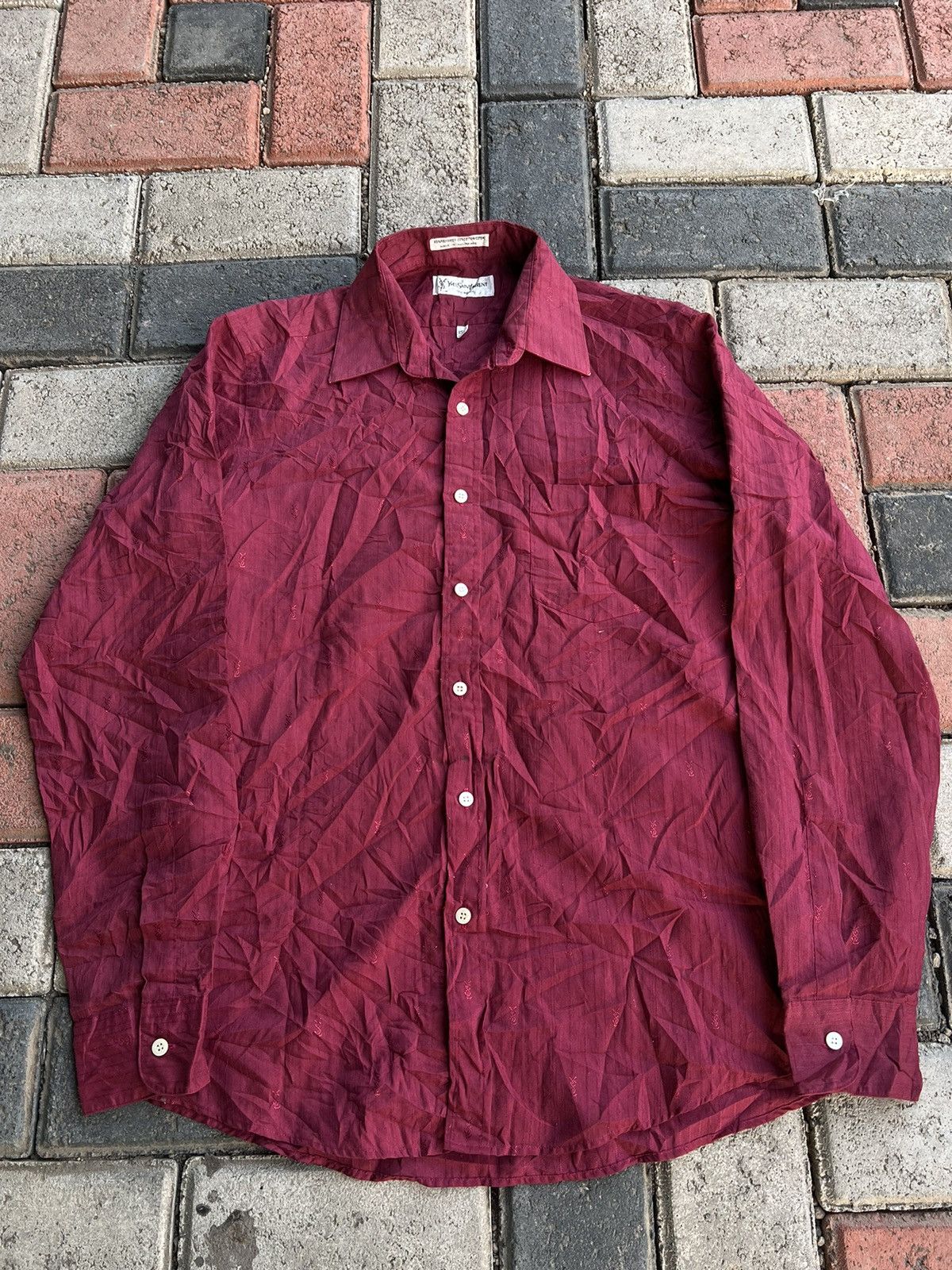 Saint Laurent Paris 2000s YSL Chemises Monogram Embroidery Pattern Shirt Size US M / EU 48-50 / 2 - 1 Thumbnail