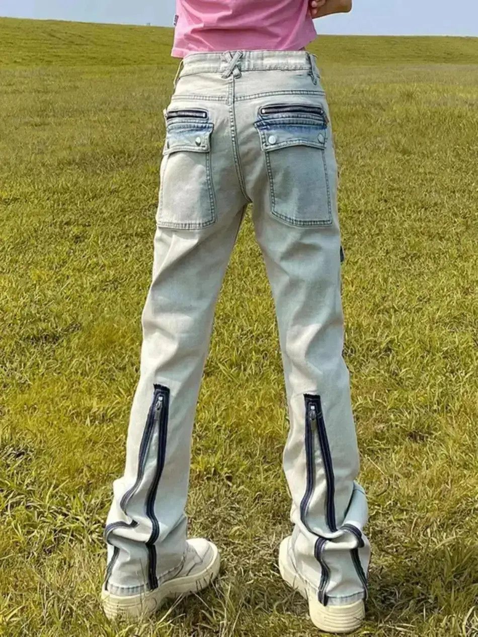 Japanese Brand Retro Multi Pocket Zipper Split Jeans Size US 32 / EU 48 - 1 Thumbnail