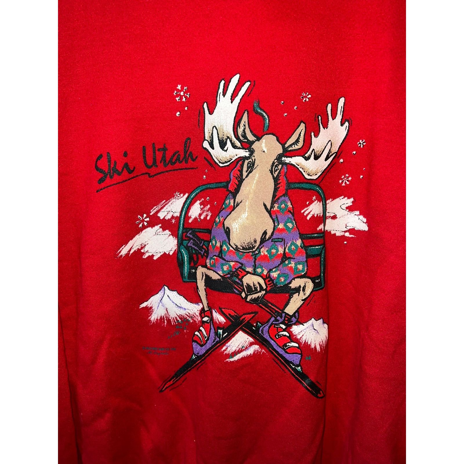Jerzees Vintage Utah Sweatshirt Moose Skiing Red Ski Crewneck 90s M Size US M / EU 48-50 / 2 - 2 Thumbnail