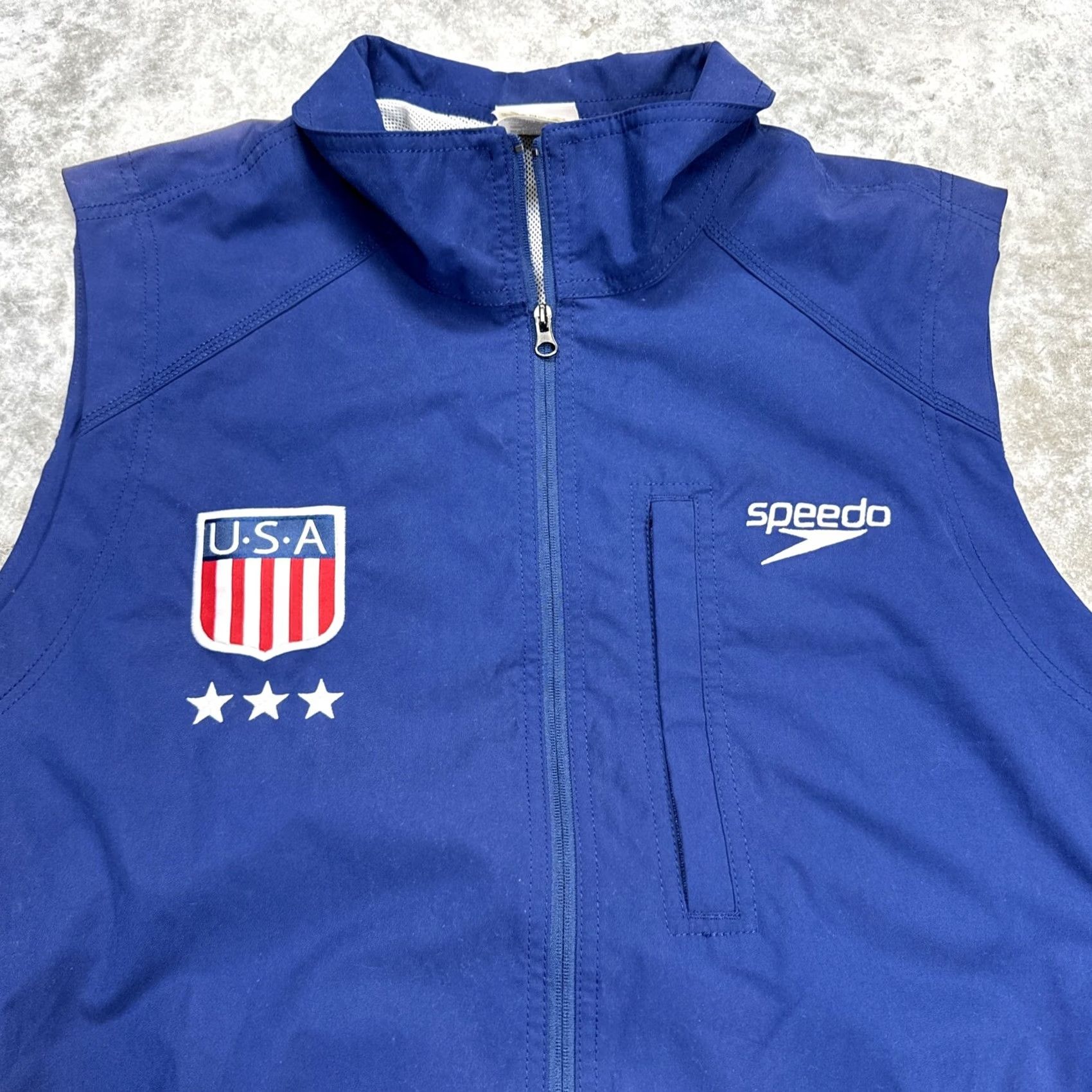 Speedo Speedo USA Vest Mens M Full Zip 3 Pockets Blue Lined Swimmer Olympics Flaws Size US M / EU 48-50 / 2 - 4 Thumbnail