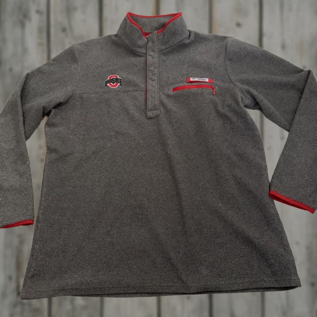 Vintage Columbia PFG Harborside Pullover Mens Large Gray Ohio State Fleece 1/4 Zip 1/2 Zip 100% Polyester Solid Jacket Casual Collection Size US L / EU 52-54 / 3 - 1 Thumbnail
