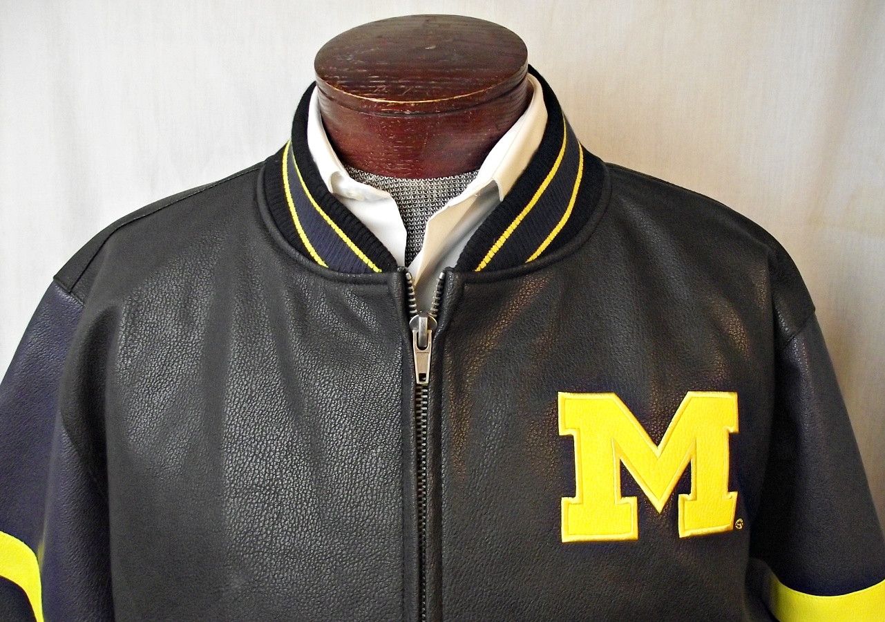 NCAA University of Michigan Wolverines Faux Leather Bomber Jacket Size US XL / EU 56 / 4 - 3 Thumbnail