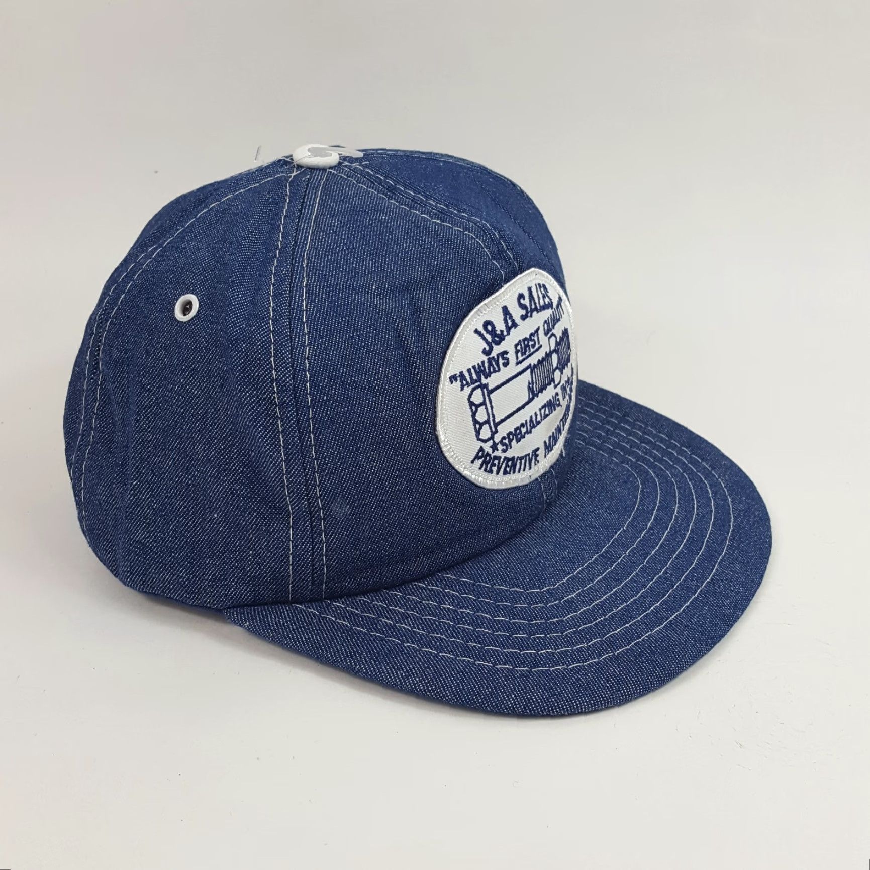 Denime VINTAGE 80s Cardinal Denim Trucker Hat Adjustable Snapback Cap Patch Blue One Size Mens Size ONE SIZE - 4 Thumbnail