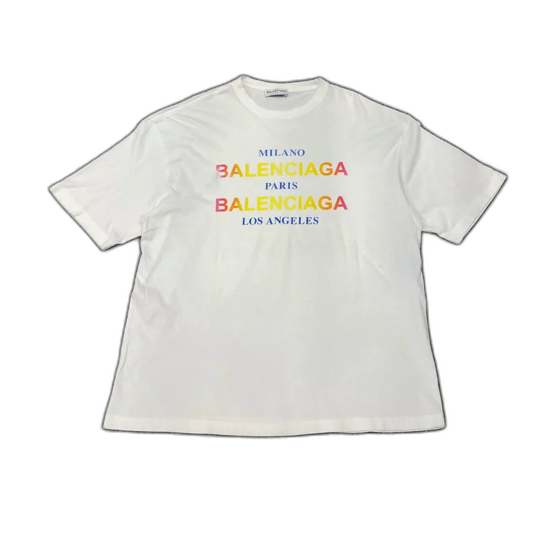Balenciaga Balenciaga White Rainbow Logo Short Sleeve Shirt-2505 Size US M / EU 48-50 / 2 - 1 Thumbnail