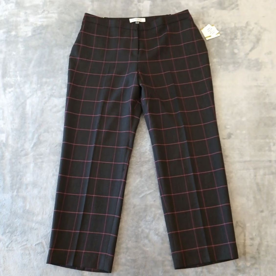 Kasper Kasper Dress Pants Womens Size 14 Brown Pink Plaid Elastic Waist 36x27.5 New Size 36" / US 14 / IT 50 - 2 Thumbnail