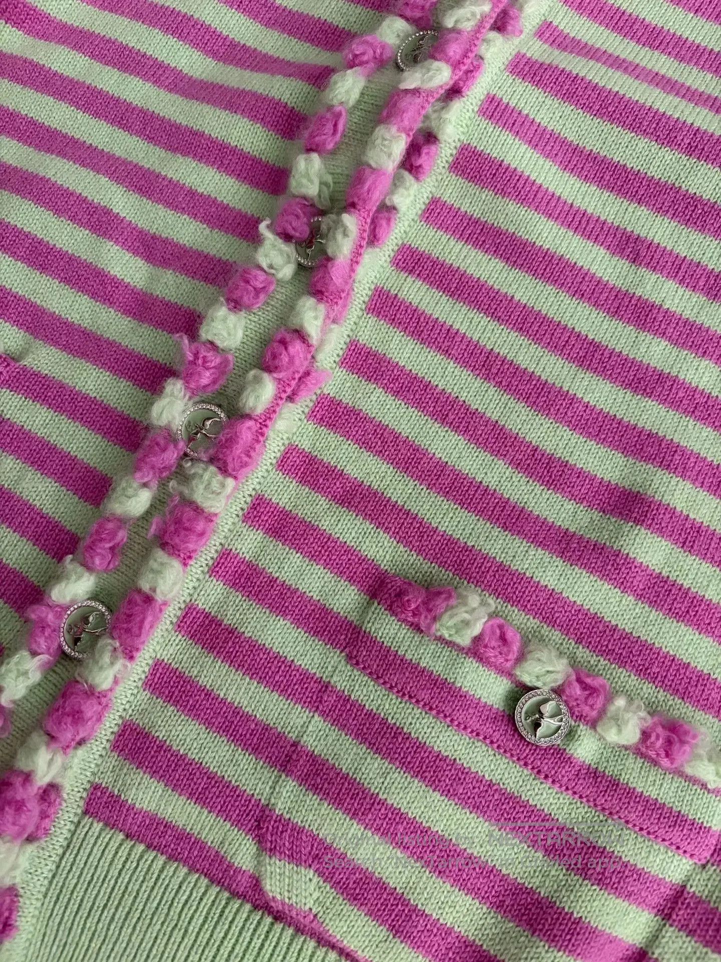 Chanel Chanel Pink Green Stripe Knit Cardigan. Size US M / EU 48-50 / 2 - 3 Thumbnail