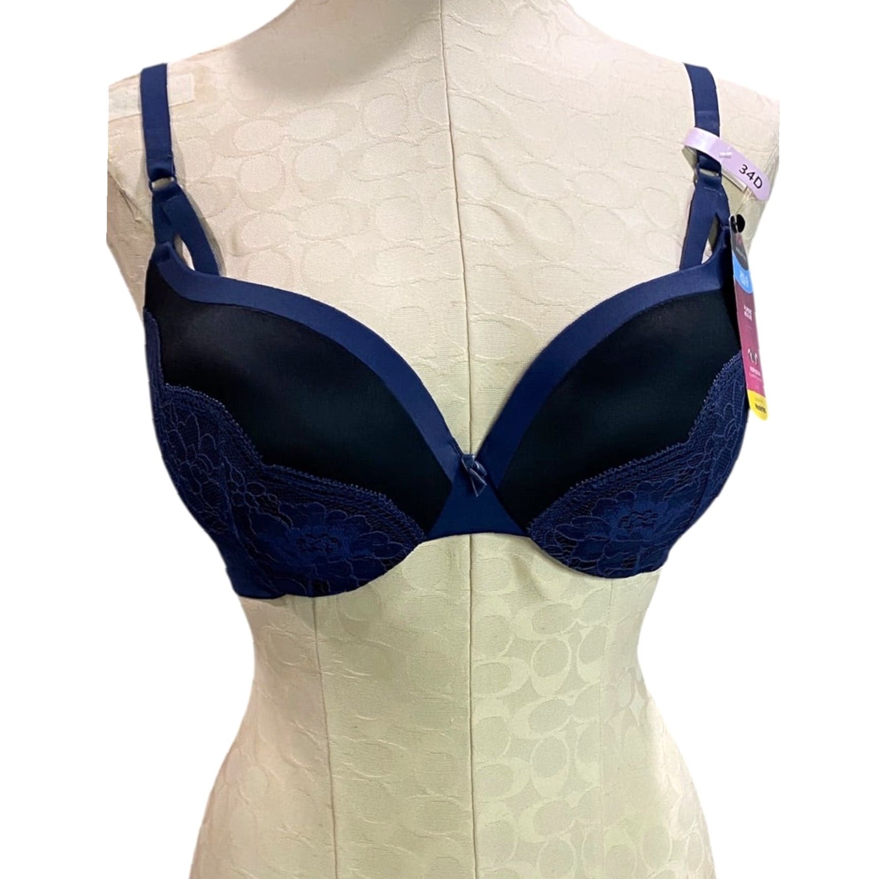 Vintage Maidenform Bra 34D Navy Blue Black Push Up & In Underwire Padded DM9900 Women Size ONE SIZE - 2 Thumbnail
