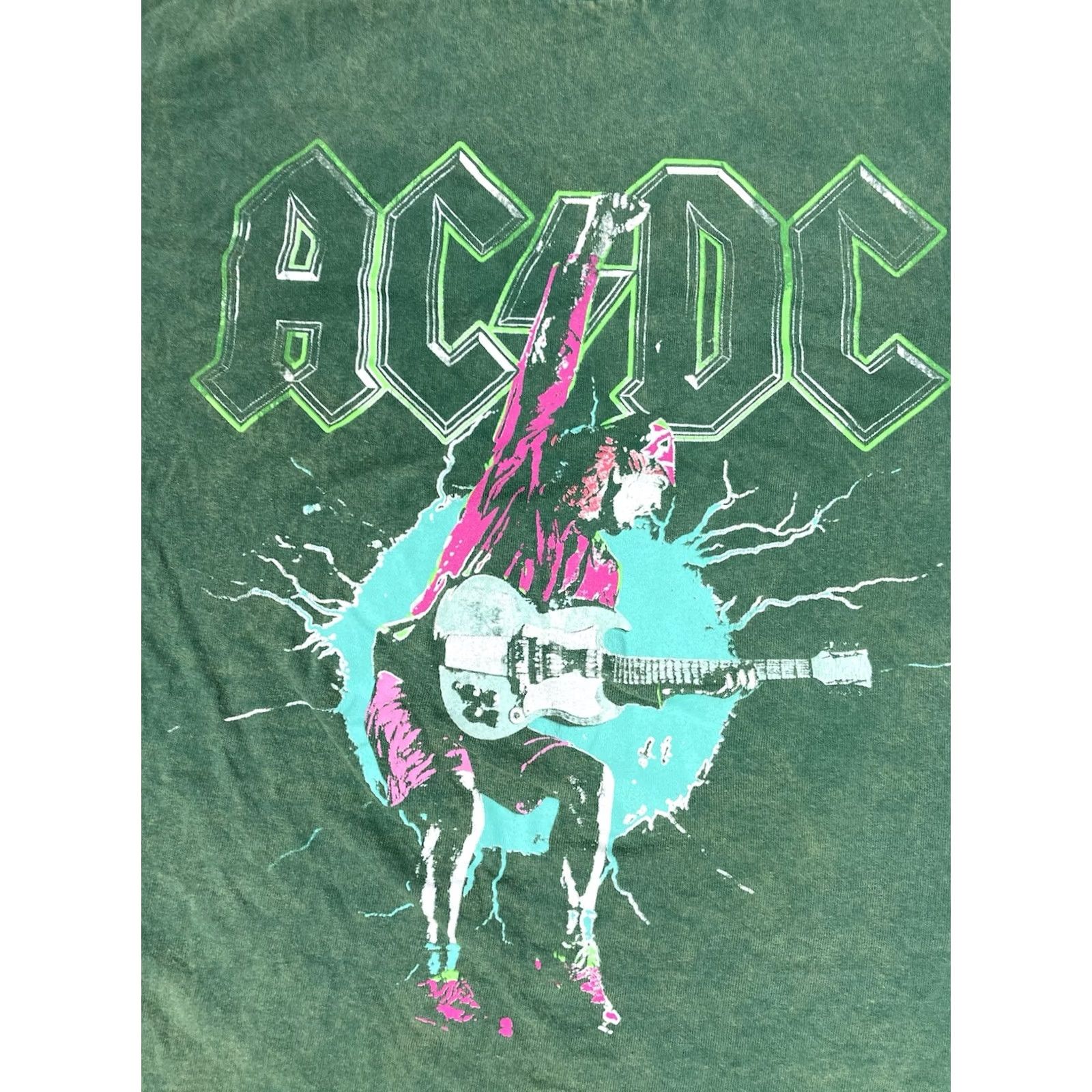 Vintage ACDC Graphic T-shirt Women Medium Green Acid Wash Short Sleeve Music Shirt Size M / US 6-8 / IT 42-44 - 2 Thumbnail