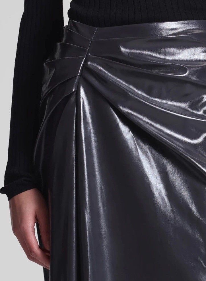 A.L.C. A.L.C. Tessa Ruched Faux Leather Midi Skirt Smoke 12 NWT Size 34" / US 12 / IT 48 - 3 Thumbnail