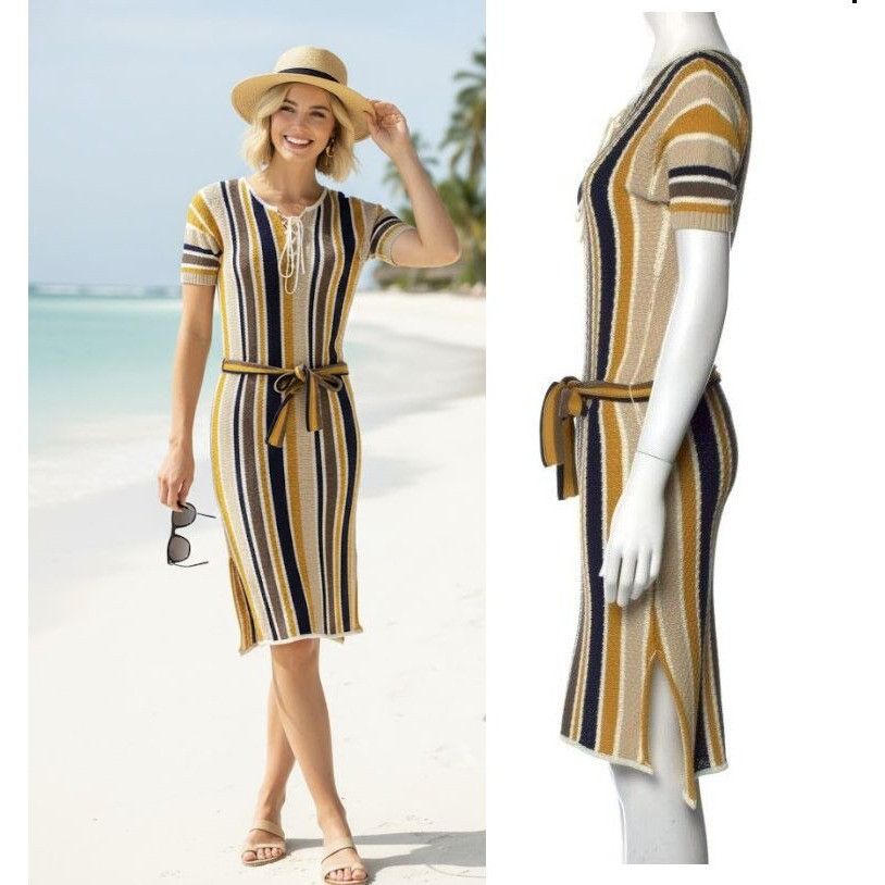 Frame ⭐FRAME Striped Knitted Shift Dress Womens Size S Knee-Length Size S / US 4 / IT 40 - 1 Thumbnail