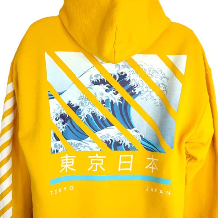 Gildan Gildan Toko Japan Sweatshirt Hoodie Mens Large Pullover Yellow Great Wave Art Hoodie Mens Large Yellow Pullover Size US L / EU 52-54 / 3 - 4 Thumbnail