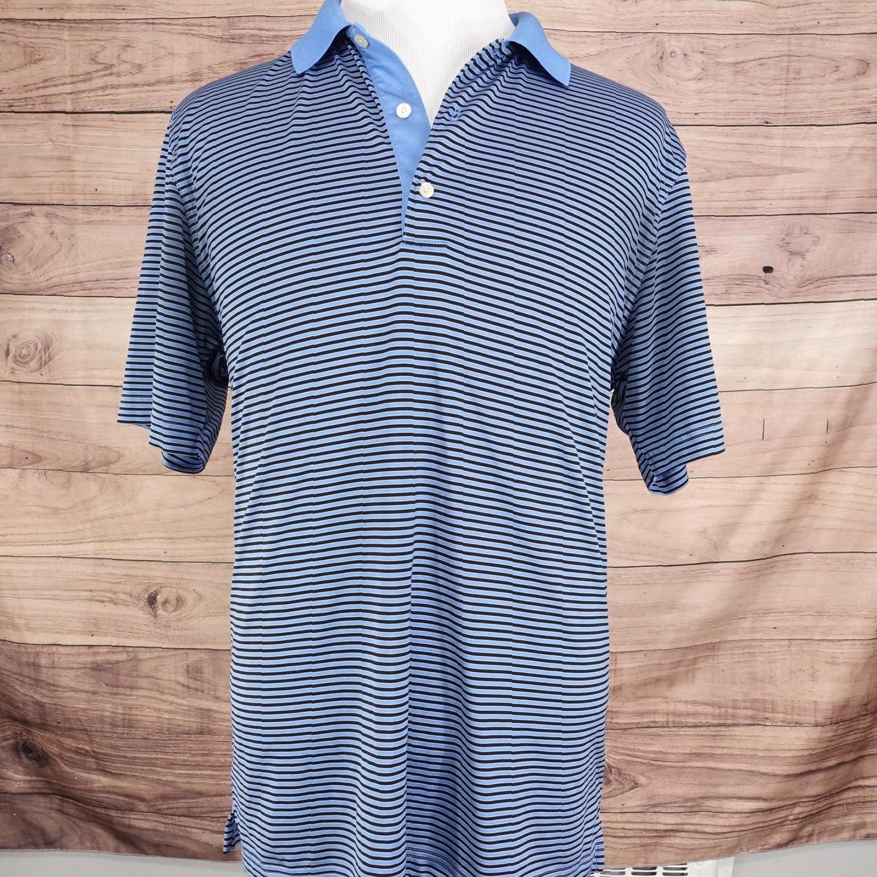 Vintage Greg Norman Polo Shirt Mens Large Blue Black Stripe PlayDry Golf Performance Shirt Size US L / EU 52-54 / 3 - 3 Thumbnail