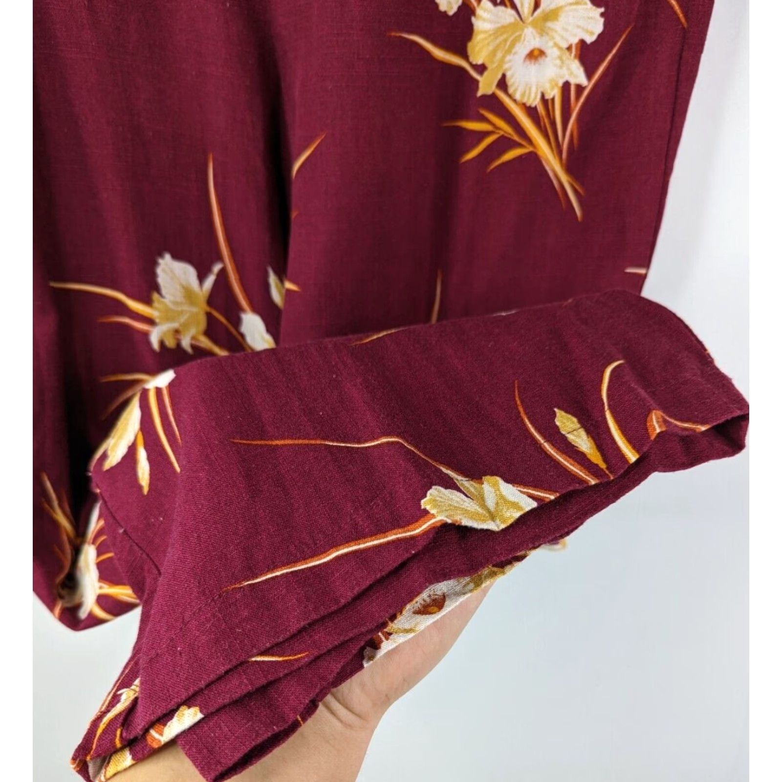 Vintage ModCloth Burgundy Floral Linen Blend Join Joyfully Culotte Pants Women’s Size 6 Size 28" / US 6 / IT 42 - 3 Thumbnail