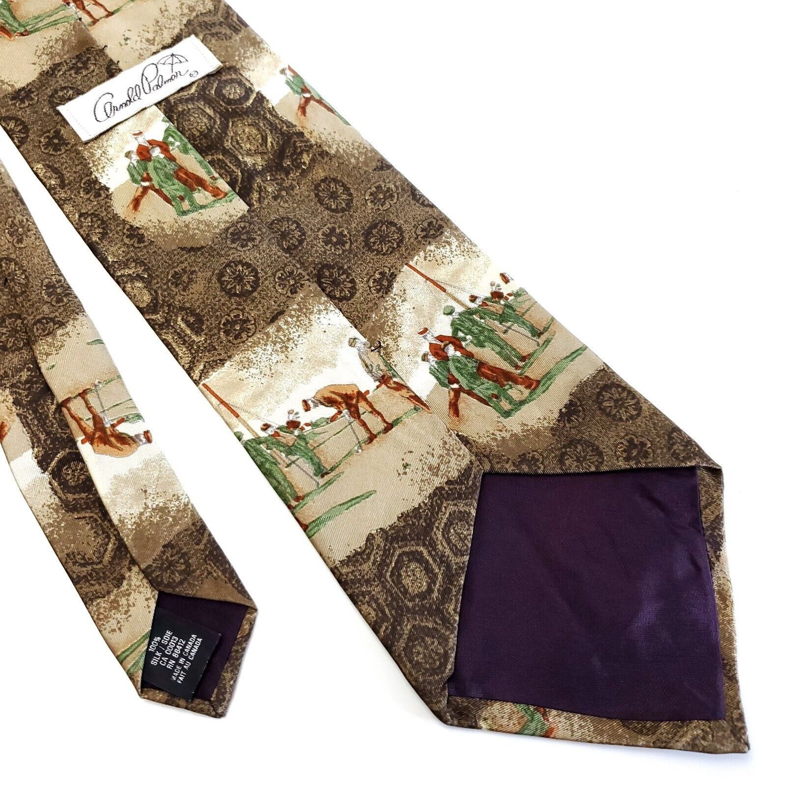 Designer Arnold Palmer Brown Beige Gold Print Wide Silk Tie Size ONE SIZE - 5 Thumbnail