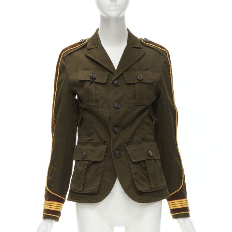 Dsquared2 DSQUARED2 2021 green cotton military officer corduroy utility jacket IT36 XS Size XS / US 0-2 / IT 36-38 - 1 Thumbnail