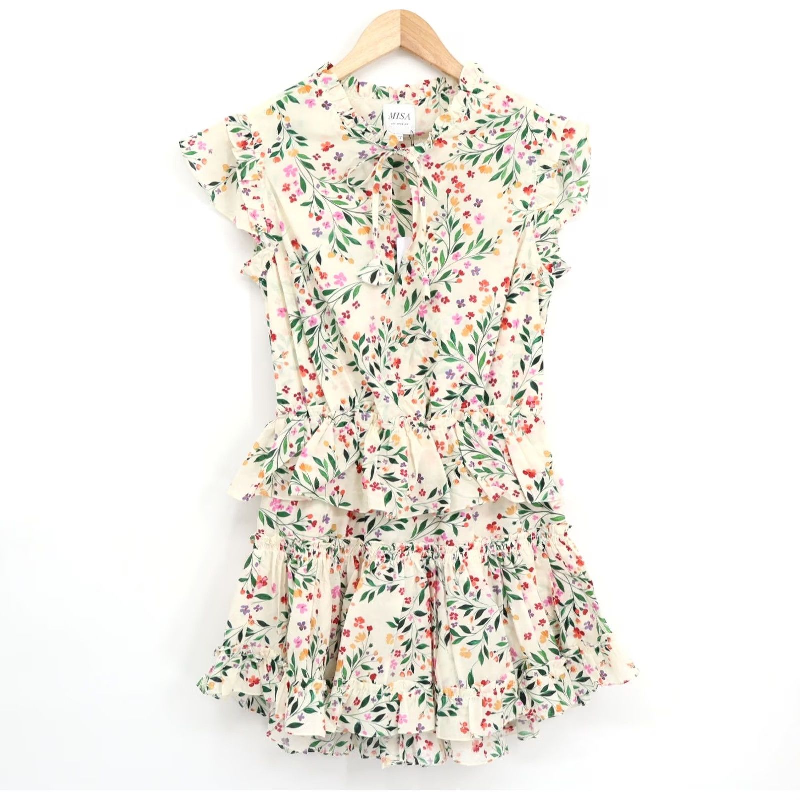 MISA Los Angeles MISA Los Angeles Iliana Mini Dress XS Cotton New V-Neck Short Sleeve Ruffle Floral 100% Cotton Casual Party/Cocktail Womens Size XS / US 0-2 / IT 36-38 - 2 Thumbnail