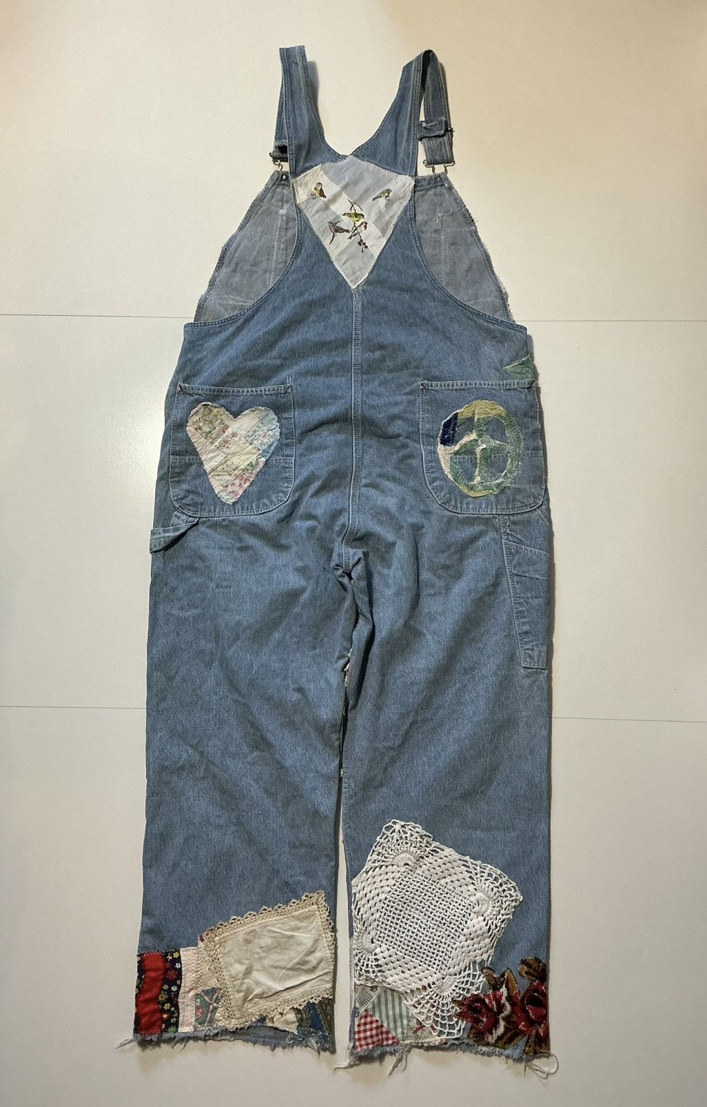 Vintage VTG Peace & Love Patchwork Assemblage Denim Jean Overalls Size US 40 / EU 56 - 2 Thumbnail