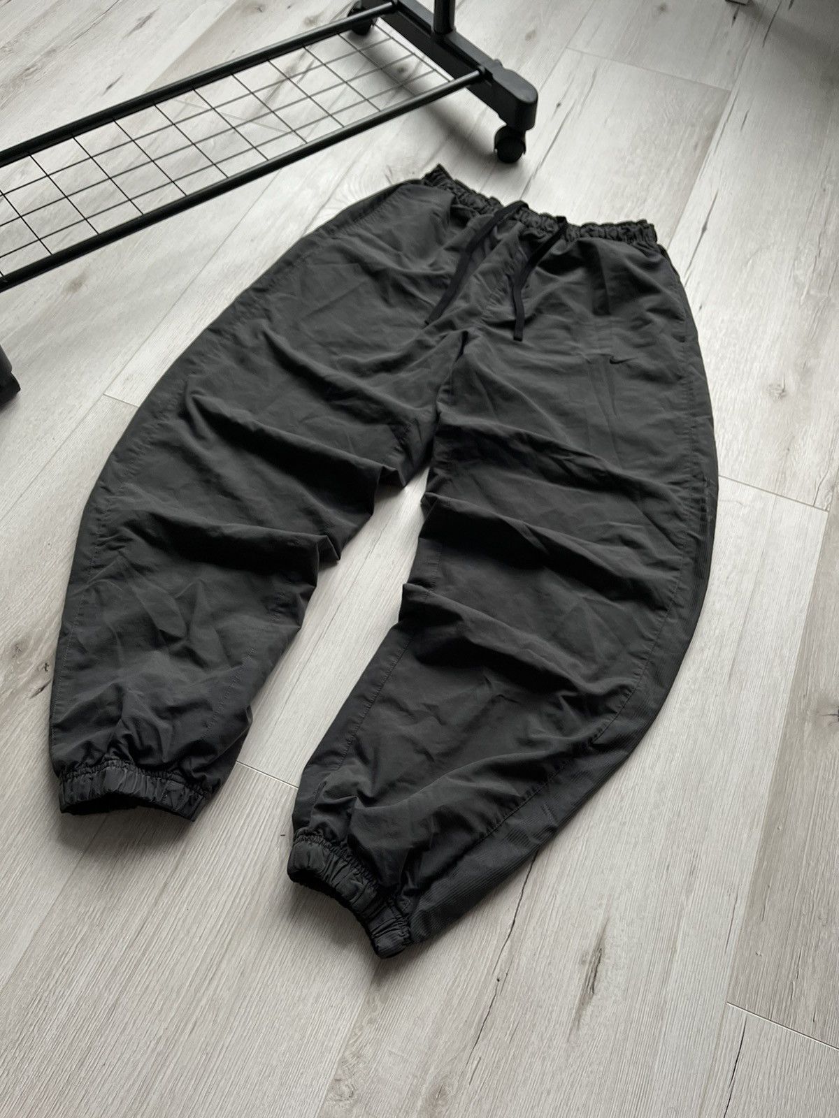 Nike × Vintage Nike 00s Vintage Black Swoosh Wide Drill Nylon Y2K Pants Size US 34 / EU 50 - 2 Thumbnail