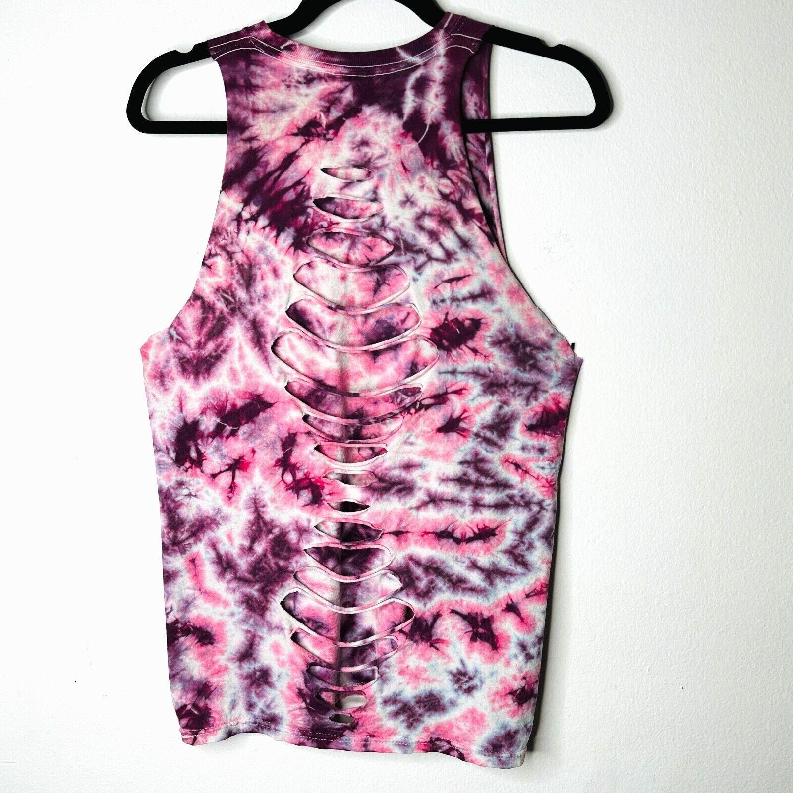 Hanes Sleeveless Cropped Cut Out Plum & Pink Cream Tie Dye Top S Size S / US 4 / IT 40 - 1 Thumbnail