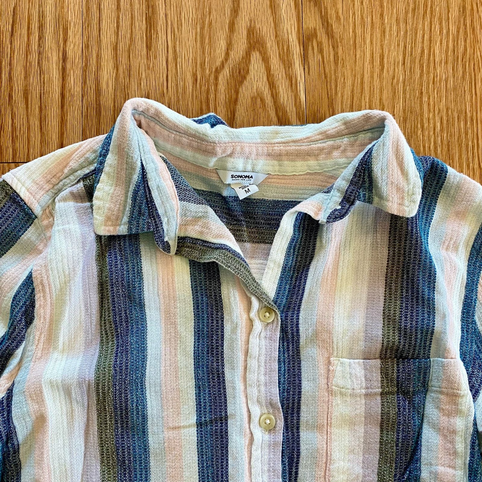 Sonoma Sonoma Stripe Blue Button-up Shirt Blouse Womens Medium Size M / US 6-8 / IT 42-44 - 3 Thumbnail