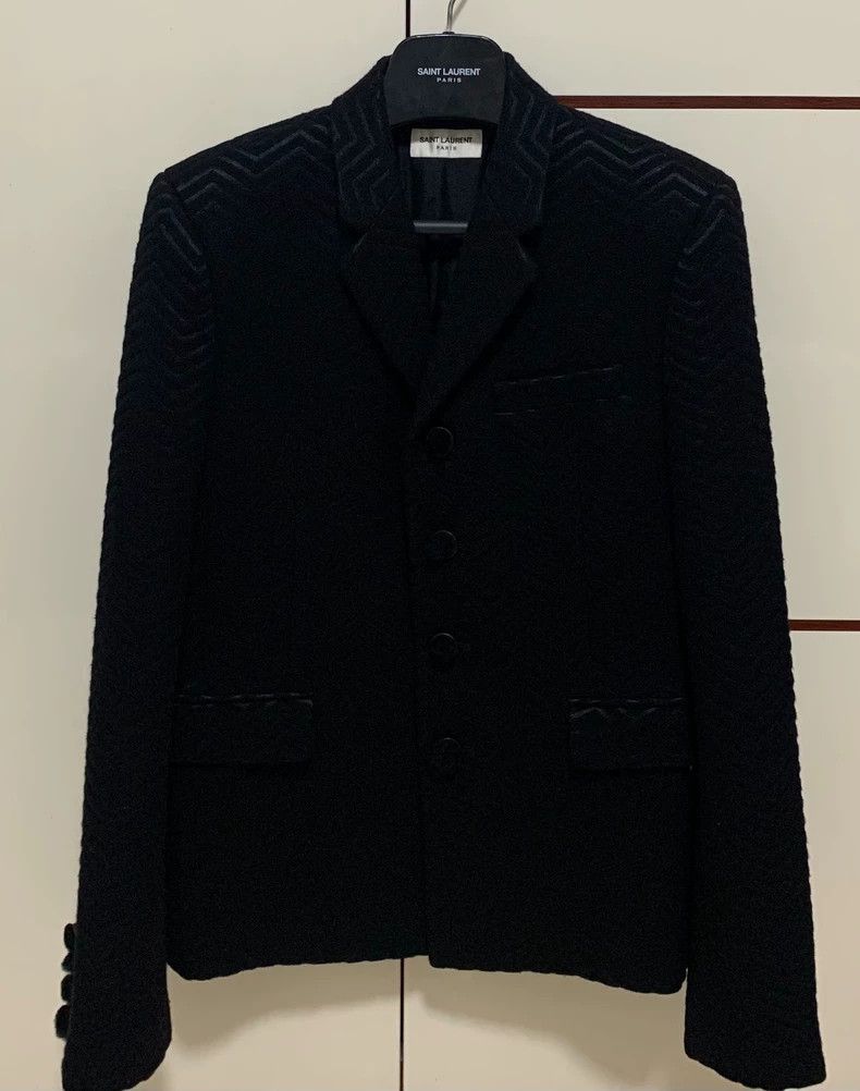 Yves Saint Laurent Saint Laruent 19fw runway black dark grain four-button floc Size 46R - 1 Thumbnail