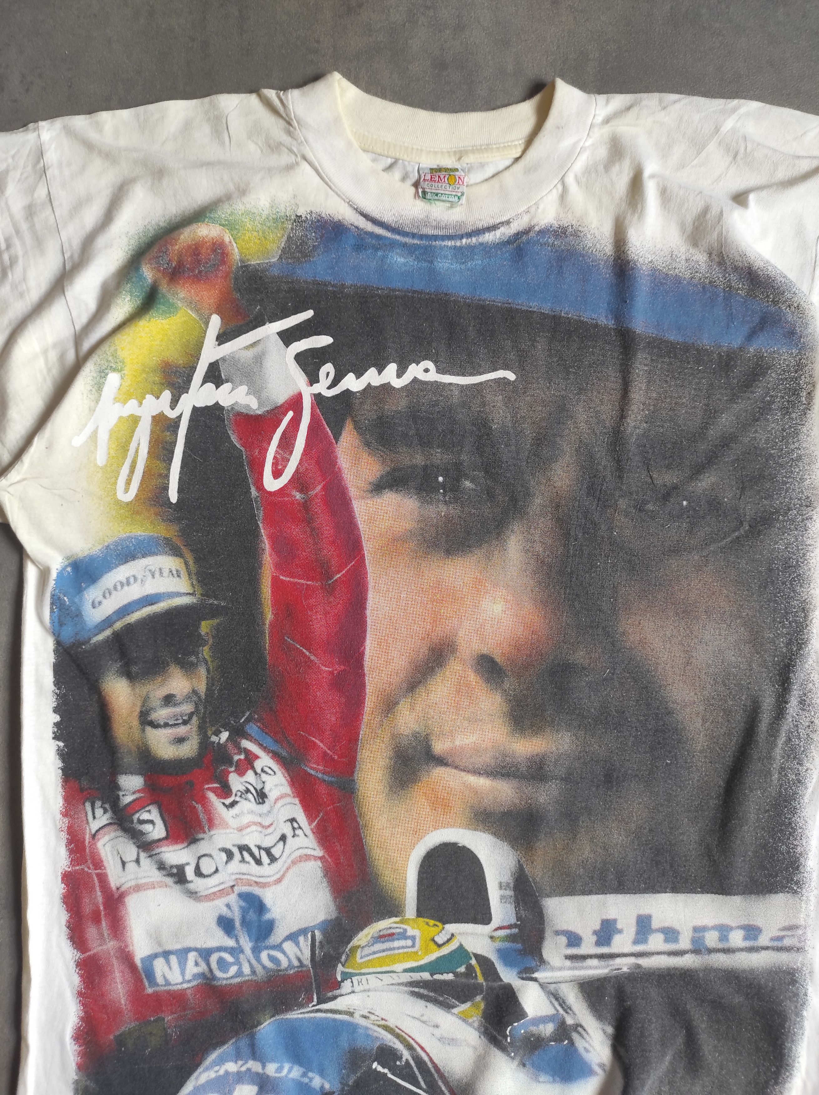 Vintage Vintage 90s Ayrton Senna Single Stitch Tee F1 Racing Size US L / EU 52-54 / 3 - 2 Thumbnail