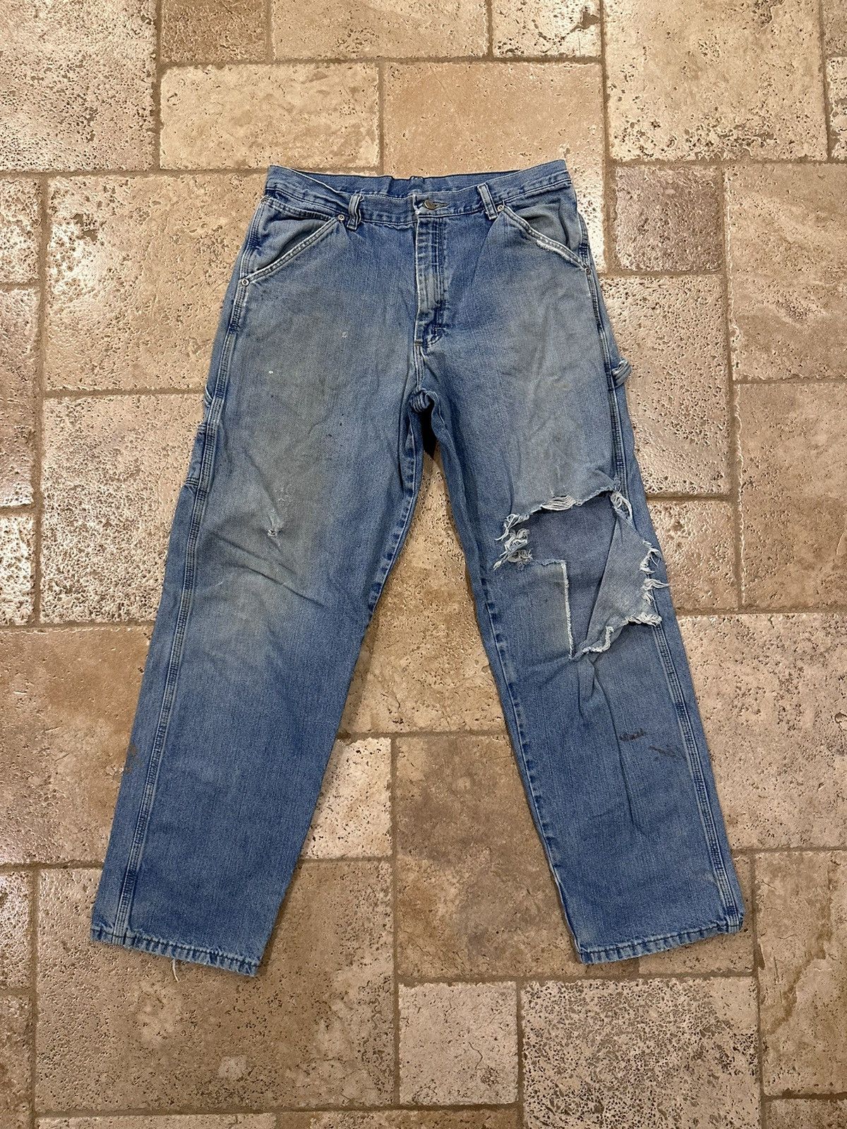 Vintage × Wrangler Vintage WRG Wrangler Distressed Blue Carpenter Denim Jeans Size US 32 / EU 48 - 1 Thumbnail