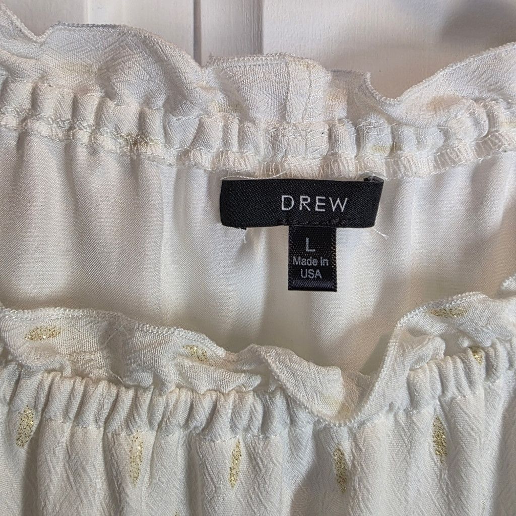 Drew Drew Off Shoulder White Blouse Gold Dot Textured Peasant Top Size L / US 10 / IT 46 - 3 Thumbnail
