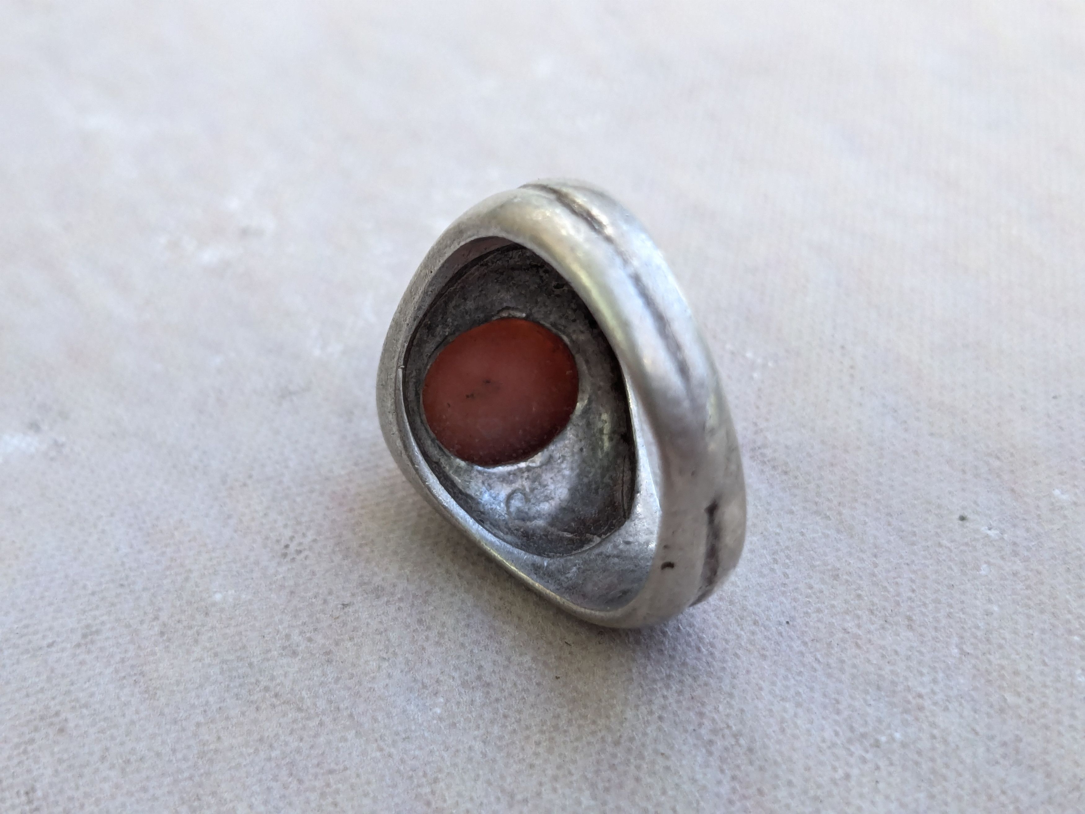 Jewelry Vintage Sterling Silver Ring Pink Coral 8.5 Oval Cabochon Size ONE SIZE - 9 Thumbnail