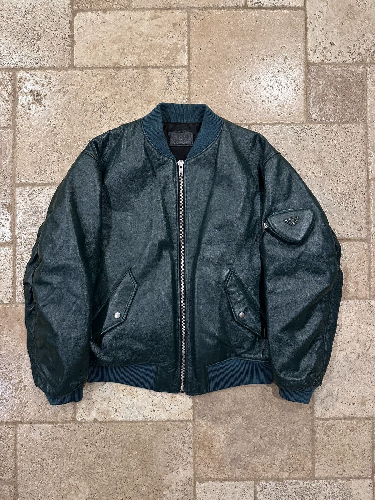 Prada Prada x Raf Simmons Nappa Bomber Leather Billiard Green FW21 Size US L / EU 52-54 / 3 - 22 Thumbnail