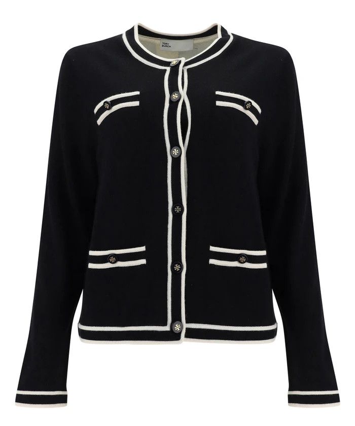 Tory Burch o1s22i1n1024 Kendra Merino Wool Cardigan in Black Size M / US 6-8 / IT 42-44 - 1 Thumbnail