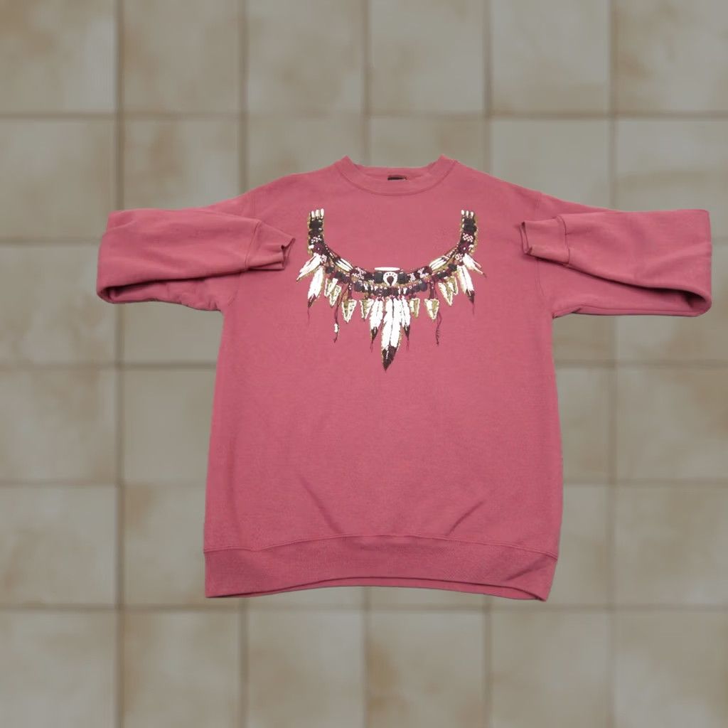 Native VINTAGE Diamond Dust Sweatshirt Womens XL Pink Feather Crew Neck Pullover Cotton Blend Fleece 80s 90s Activewear Womens Size XL / US 12-14 / IT 48-50 - 1 Thumbnail