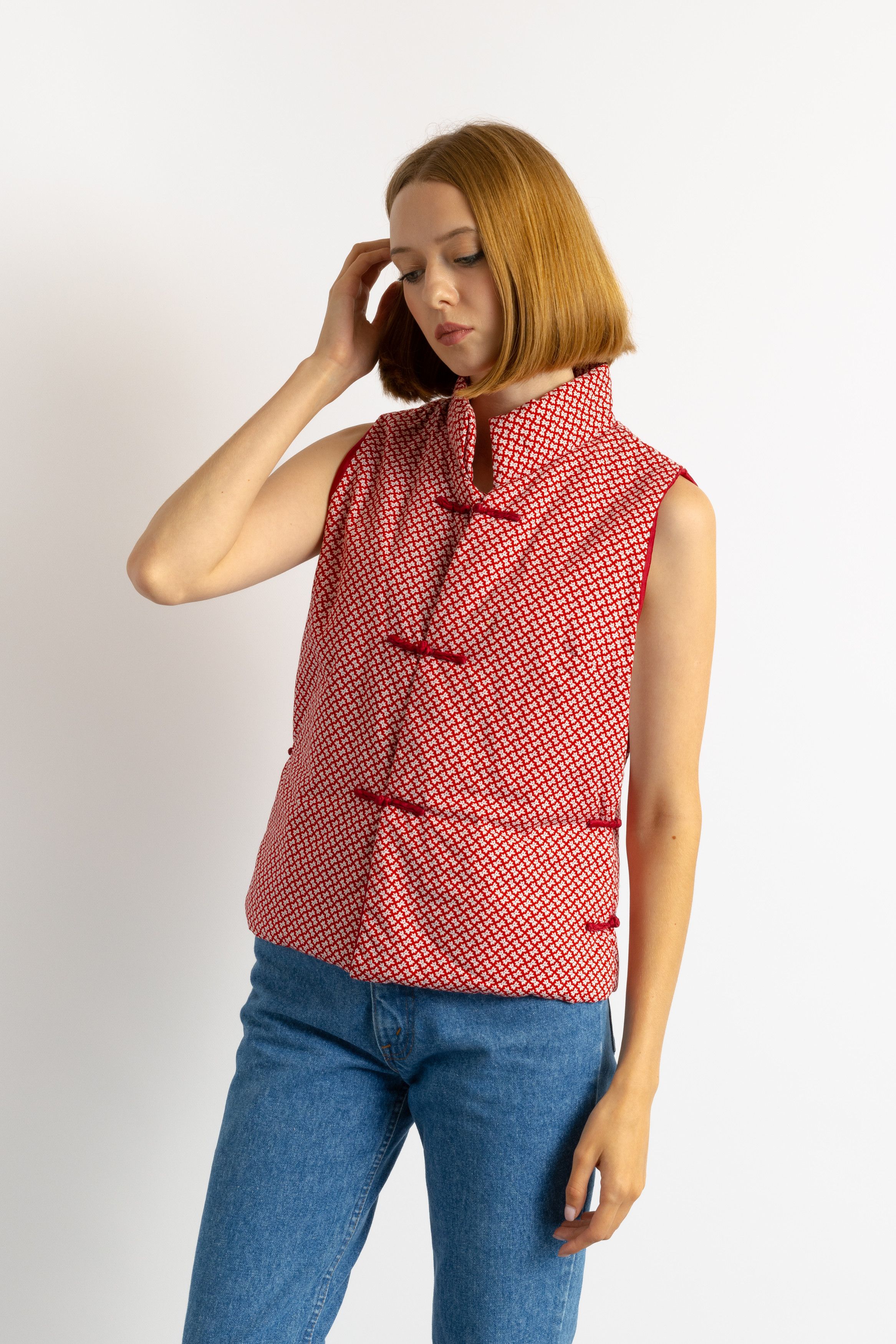Vintage Mandarin collar ethnic vest for women 8696 Size M / US 6-8 / IT 42-44 - 5 Thumbnail
