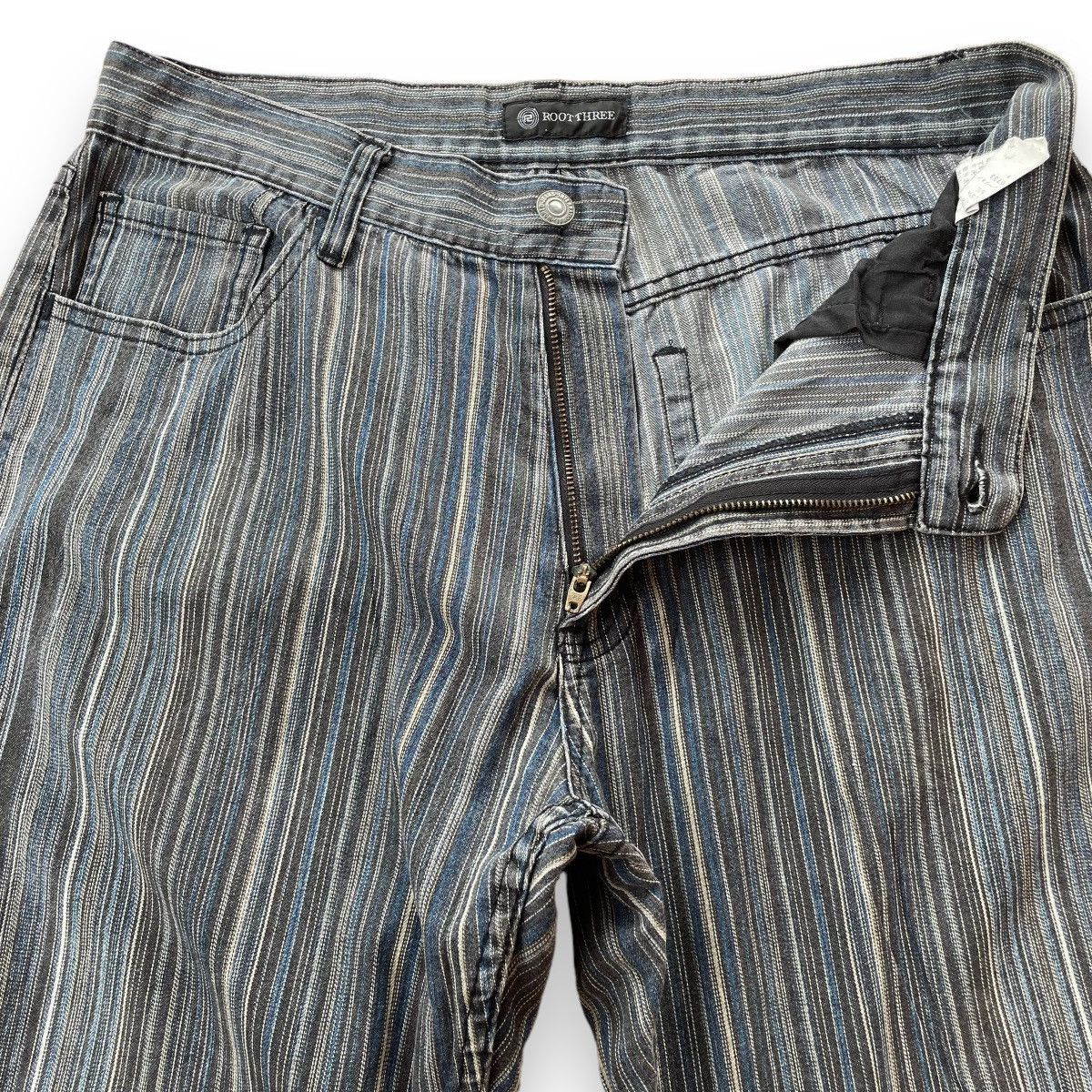 Tornado Mart 🇯🇵 VINTAGE ROOT THREE STRIPES DENIM PANTS Size US 30 / EU 46 - 7 Thumbnail