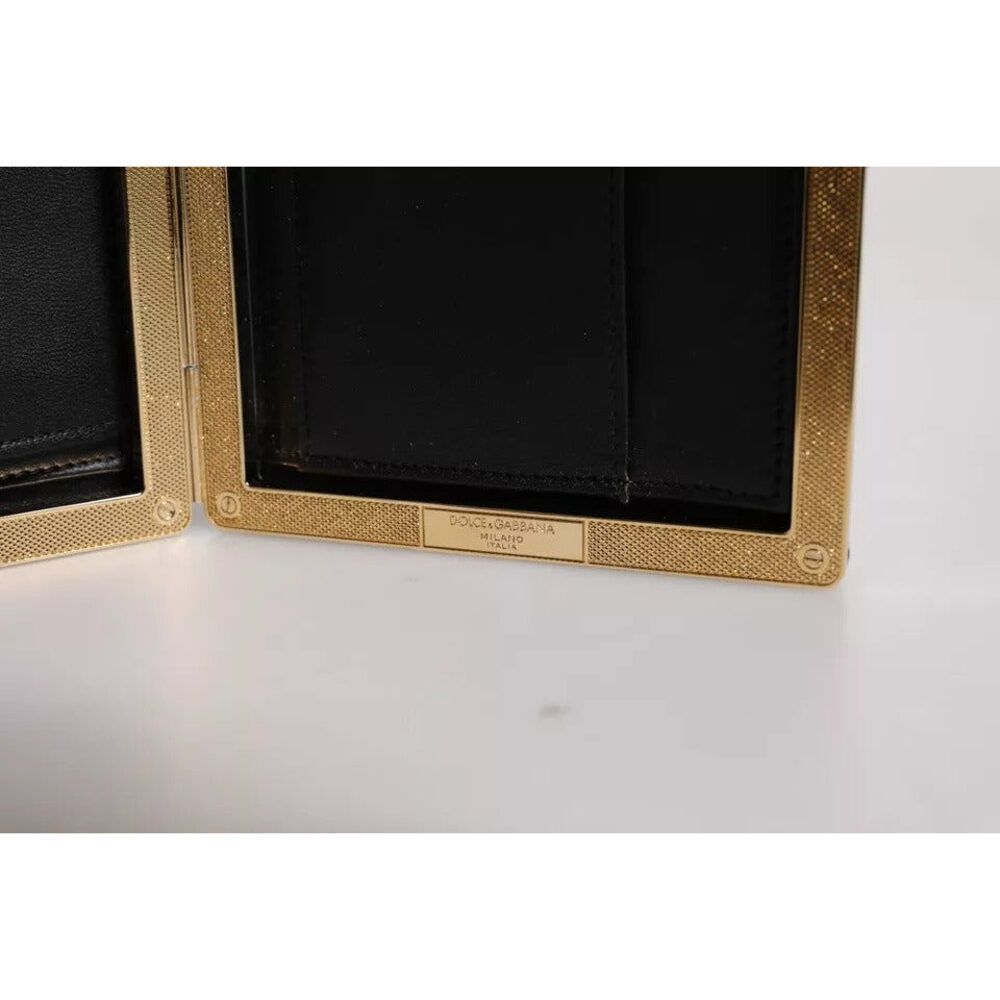 Dolce & Gabbana Dolce & Gabbana Black Leather Gold Frame Clutch Evening Part Size ONE SIZE - 7 Thumbnail