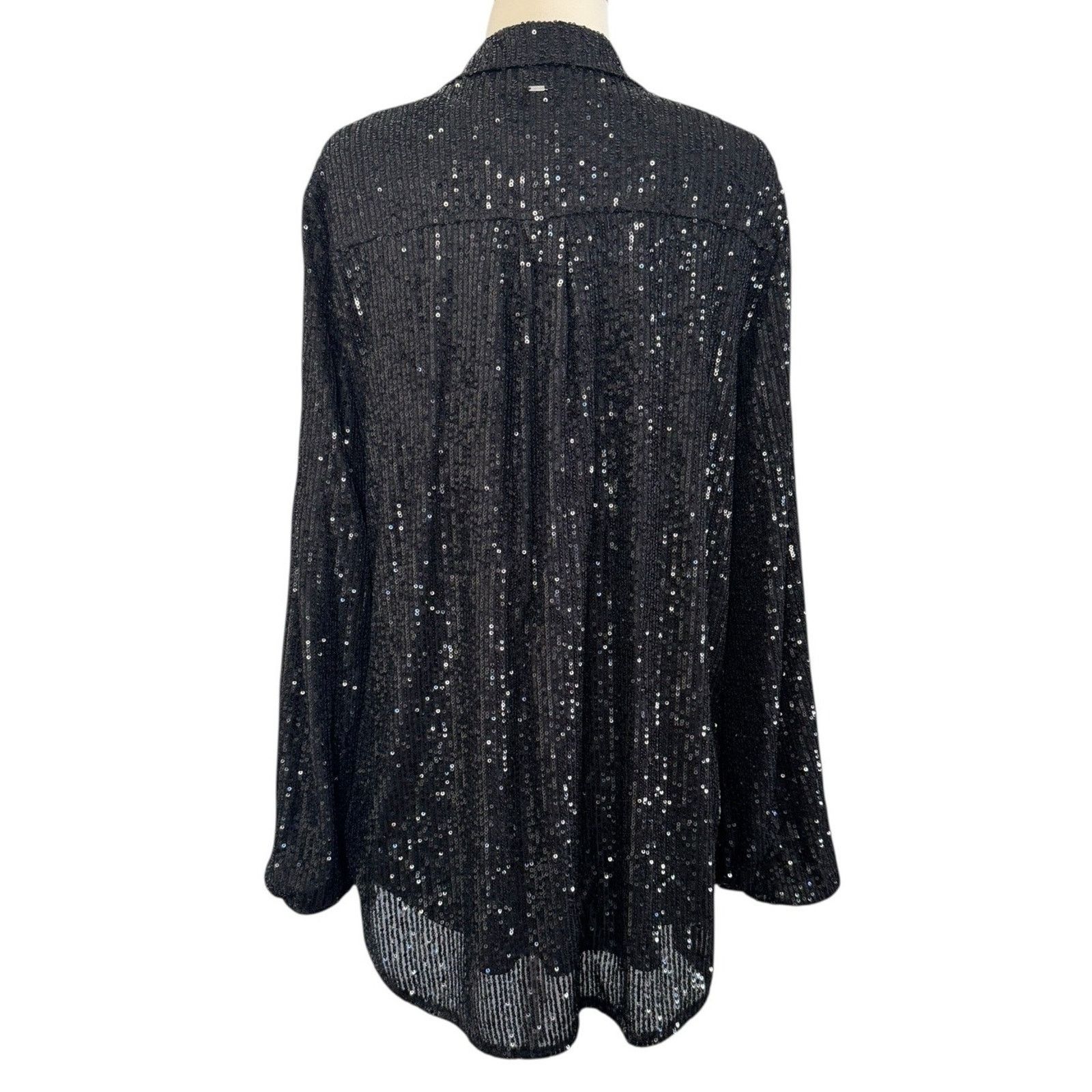 Guess GUESS Sequin Button Collared Boyfriend Oversized Blouse Top Size M / US 6-8 / IT 42-44 - 8 Thumbnail