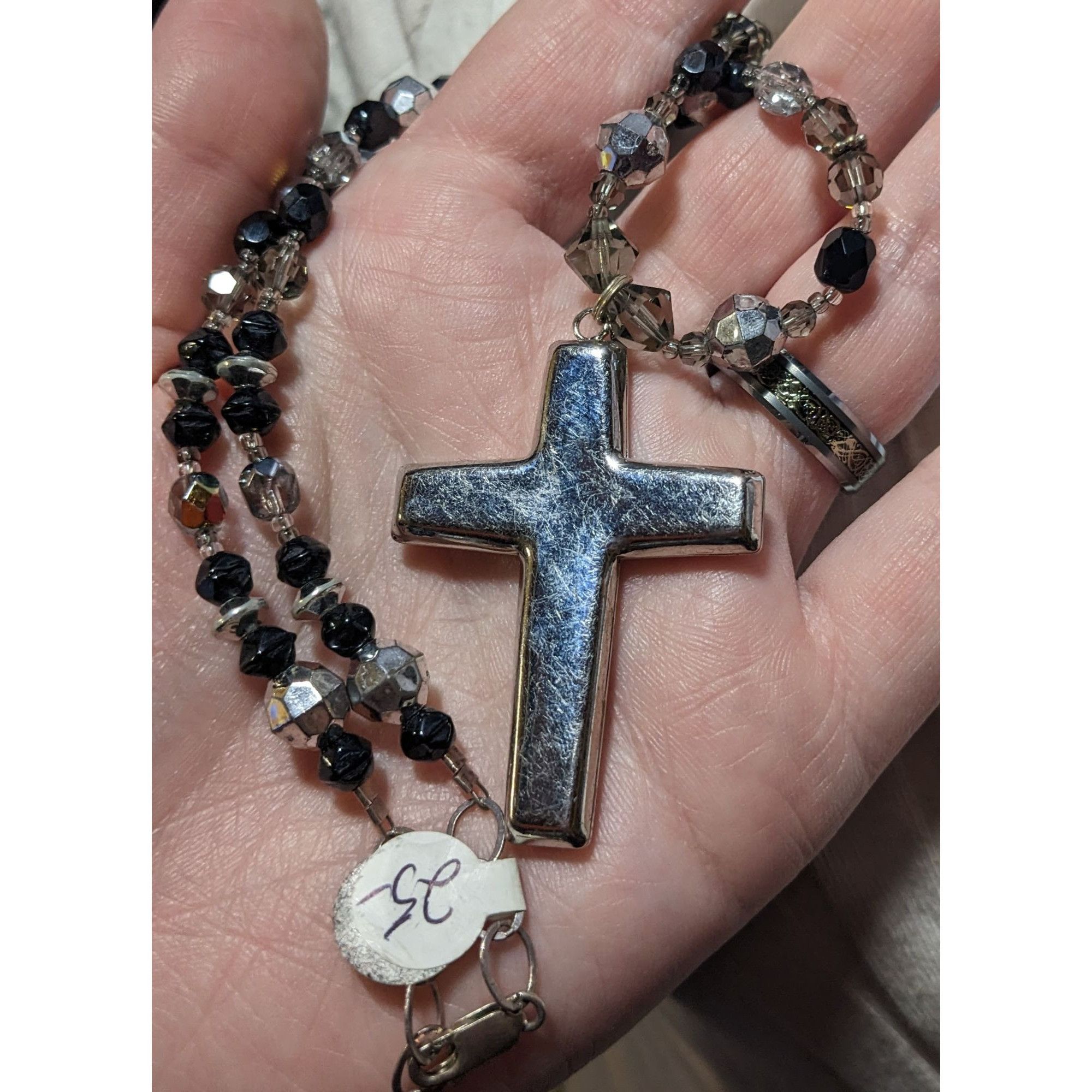 Other Silver Tone And Black Glass And Metal Beaded Cross Necklace Size ONE SIZE - 9 Thumbnail