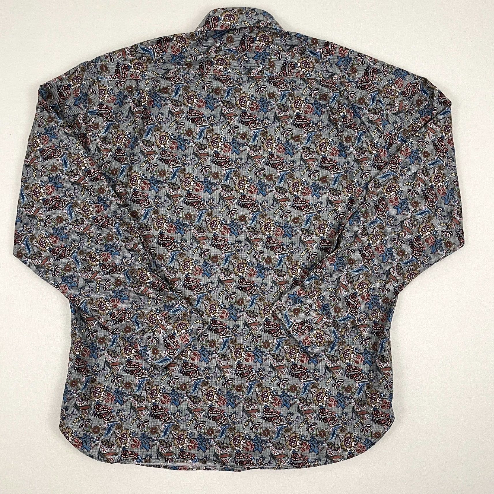 Vintage Paul Frederick Mens L Slim Fit Gray Paisley Floral Button Up Shirt Cotton Staple Size US L / EU 52-54 / 3 - 7 Thumbnail