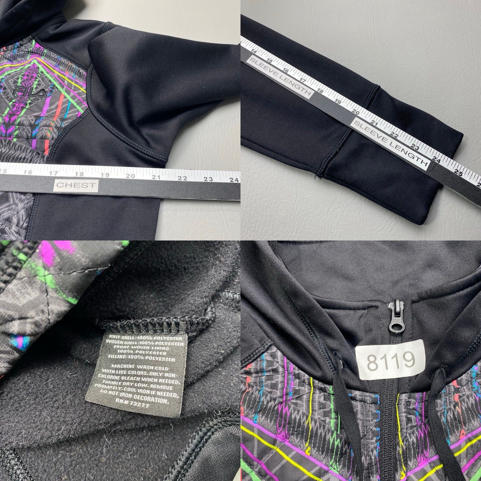 Fila Fila Sport Sweatshirt Womens Large Full Zip Hooded Fleece Geometric Design Size L / US 10 / IT 46 - 8 Thumbnail